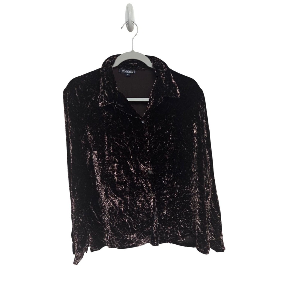 Harolds Quality Apparel Crushed Velvet Long Sleeve Button Down Blouse Top Sz‎ 12